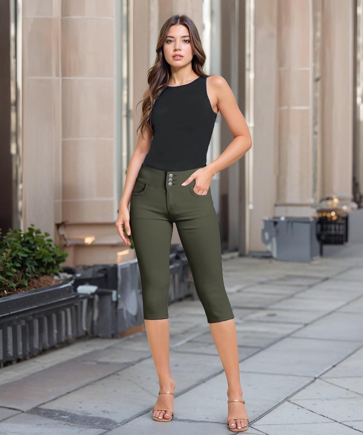 imageHybrid ampamp Company Womens Perfectly Shaping Hyper Stretch Bermuda Shorts CapriCapriolive