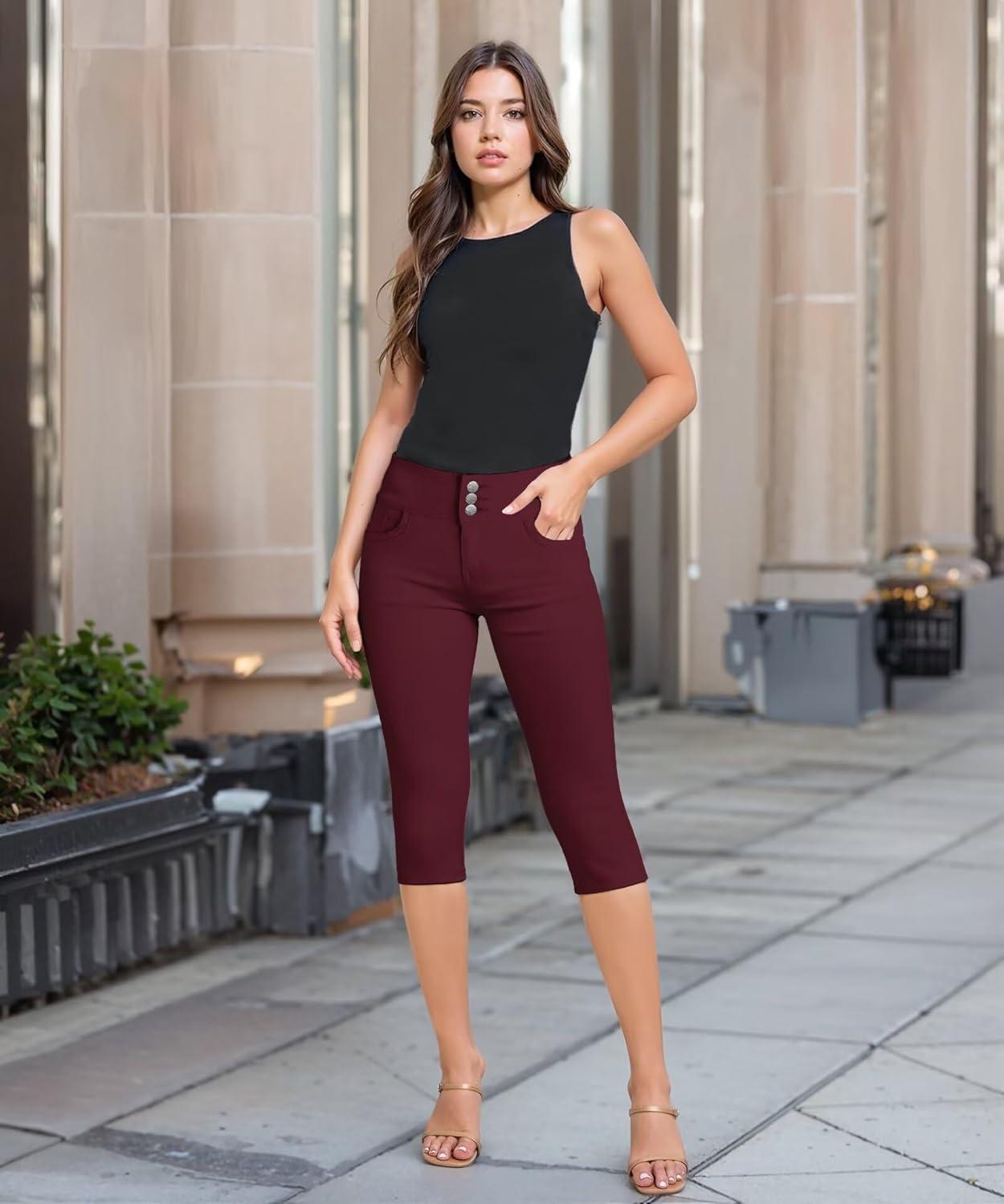 imageHybrid ampamp Company Womens Perfectly Shaping Hyper Stretch Bermuda Shorts CapriCapriwine