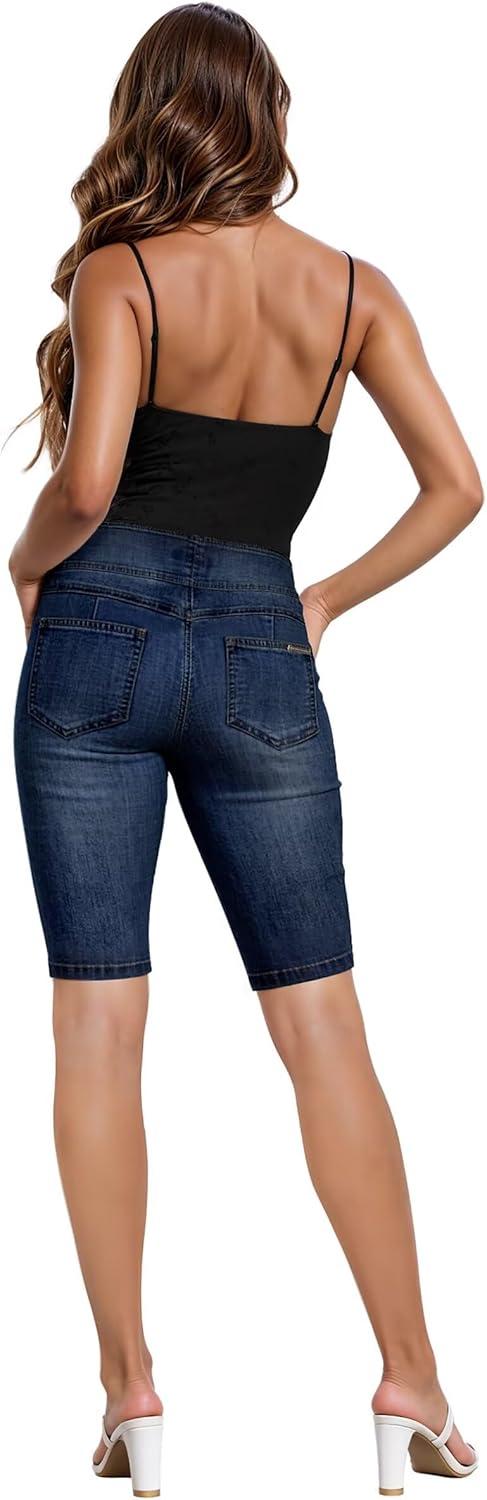 imageHybrid ampamp Company Womens Perfectly Shaping Hyper Stretch Bermuda Shorts CapriDestructedbermudadwash