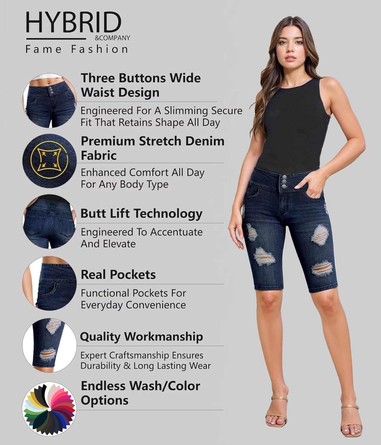 imageHybrid ampamp Company Womens Perfectly Shaping Hyper Stretch Bermuda Shorts CapriDestructedbermudadwash