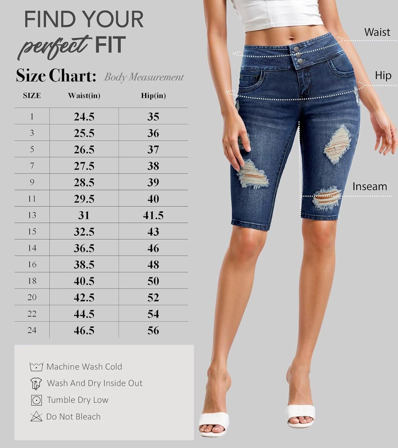 imageHybrid ampamp Company Womens Perfectly Shaping Hyper Stretch Bermuda Shorts CapriDestructedbermudamedblu