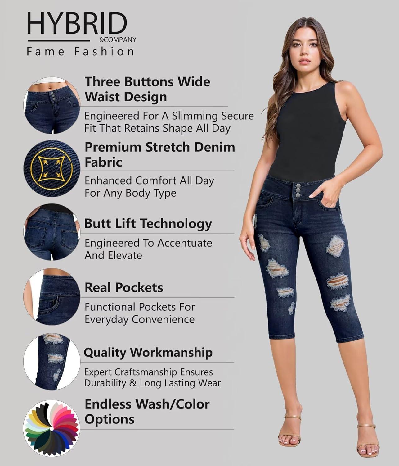 imageHybrid ampamp Company Womens Perfectly Shaping Hyper Stretch Bermuda Shorts CapriDestructedcapridwash