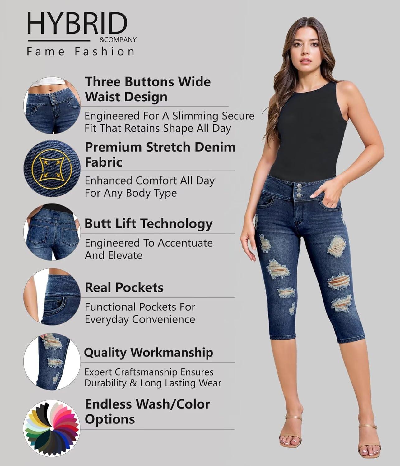 imageHybrid ampamp Company Womens Perfectly Shaping Hyper Stretch Bermuda Shorts CapriDestructedcaprimedblu