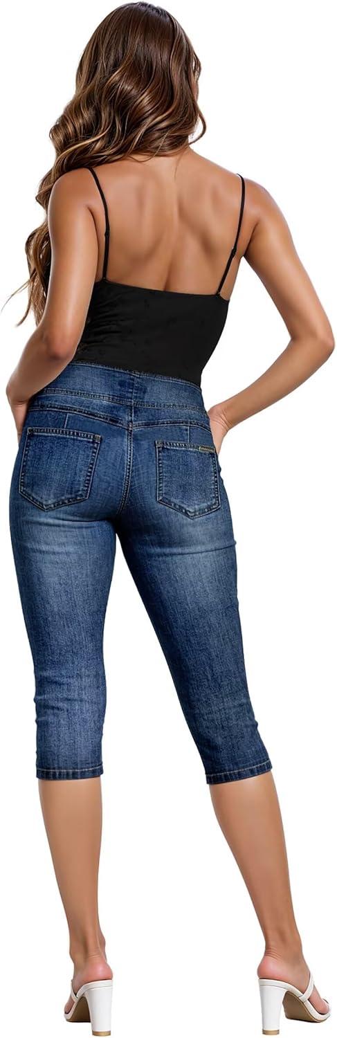 imageHybrid ampamp Company Womens Perfectly Shaping Hyper Stretch Bermuda Shorts CapriDestructedcaprimedblu
