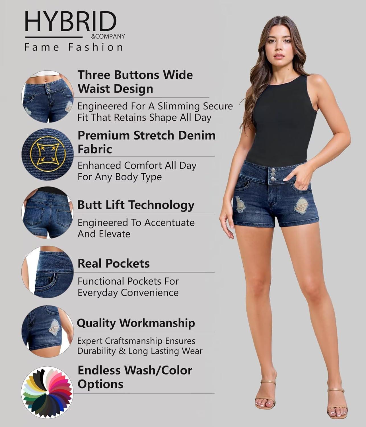 imageHybrid ampamp Company Womens Perfectly Shaping Hyper Stretch Bermuda Shorts CapriDestructedshortmedblu