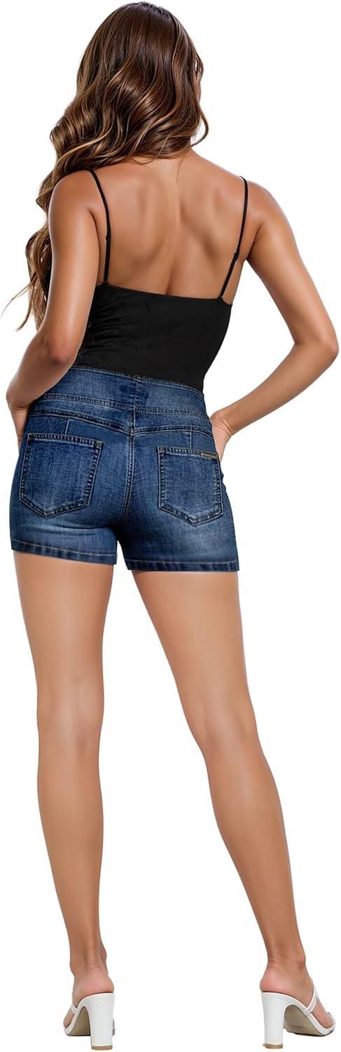 imageHybrid ampamp Company Womens Perfectly Shaping Hyper Stretch Bermuda Shorts CapriDestructedshortmedblu