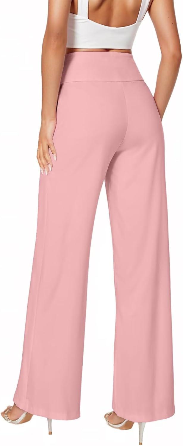 imageHybrid ampamp Company Womens Ultra Comfort Ponte Fabric Pull on Casual Wide Leg PantsBlush