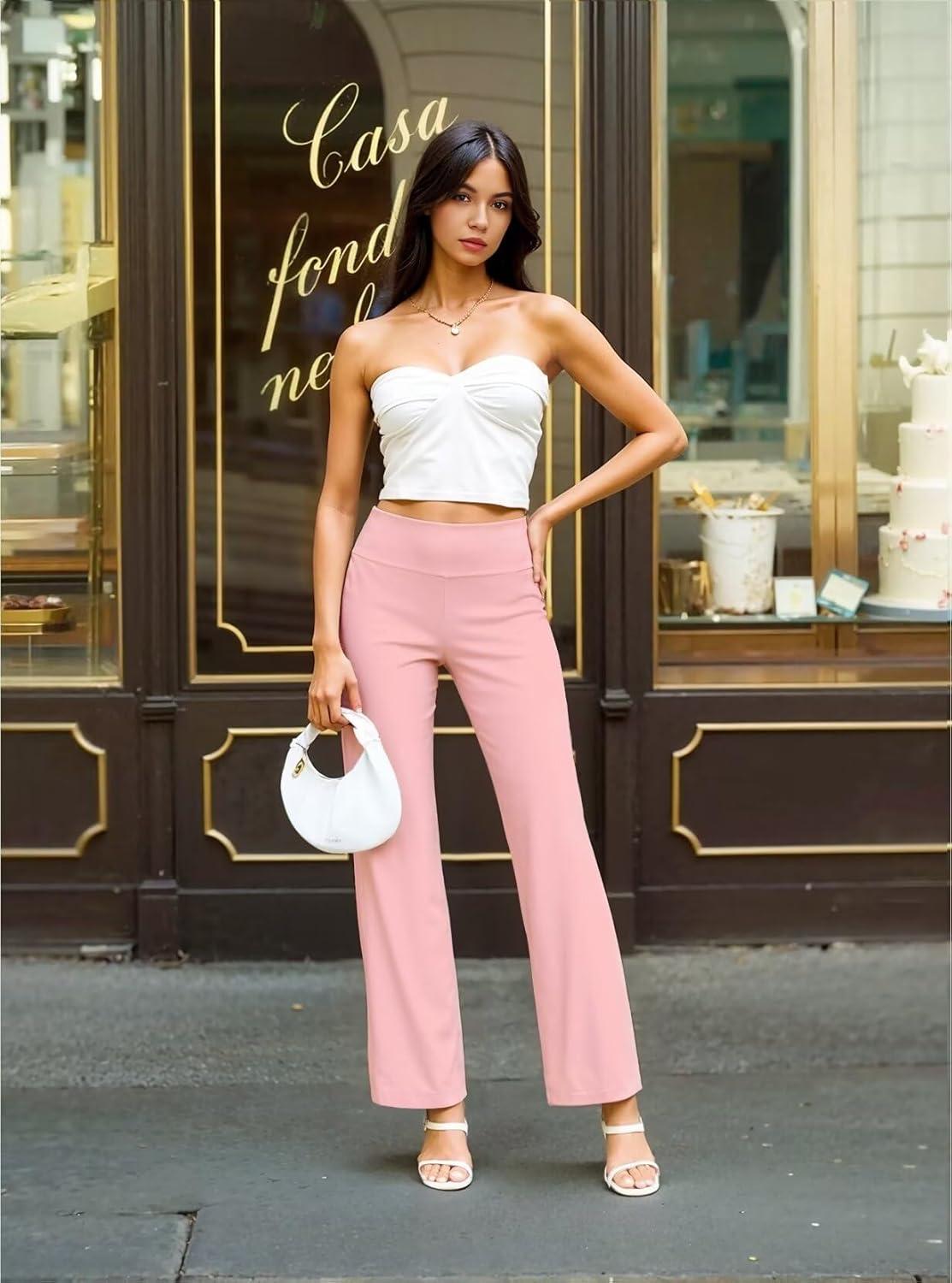 imageHybrid ampamp Company Womens Ultra Comfort Ponte Fabric Pull on Casual Wide Leg PantsBlush