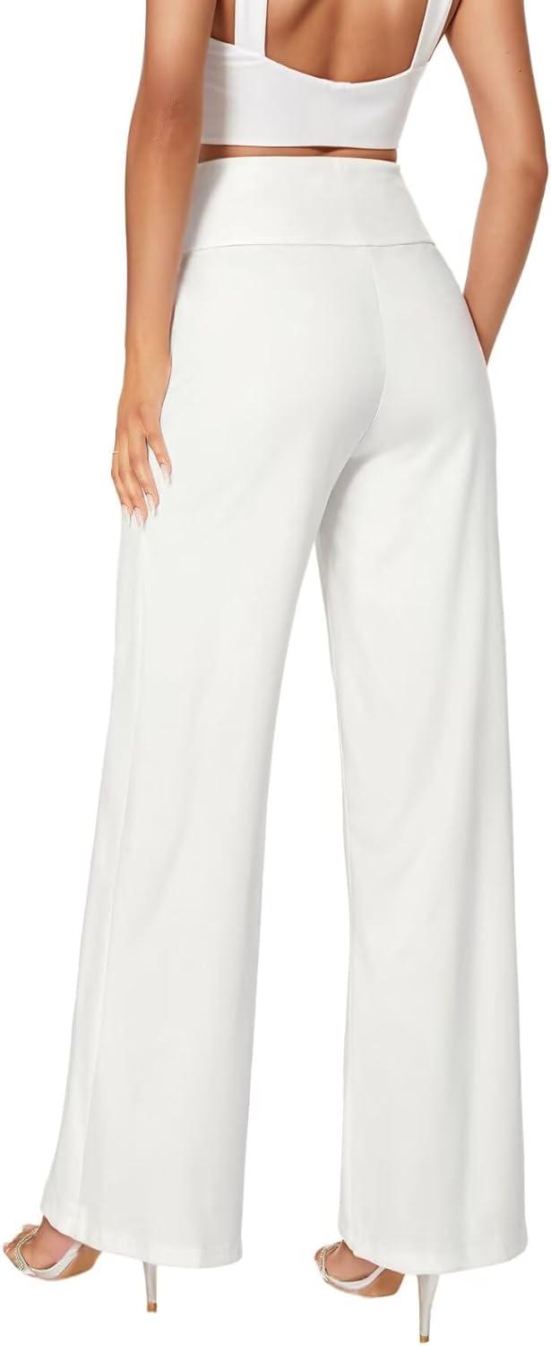 imageHybrid ampamp Company Womens Ultra Comfort Ponte Fabric Pull on Casual Wide Leg PantsIvory