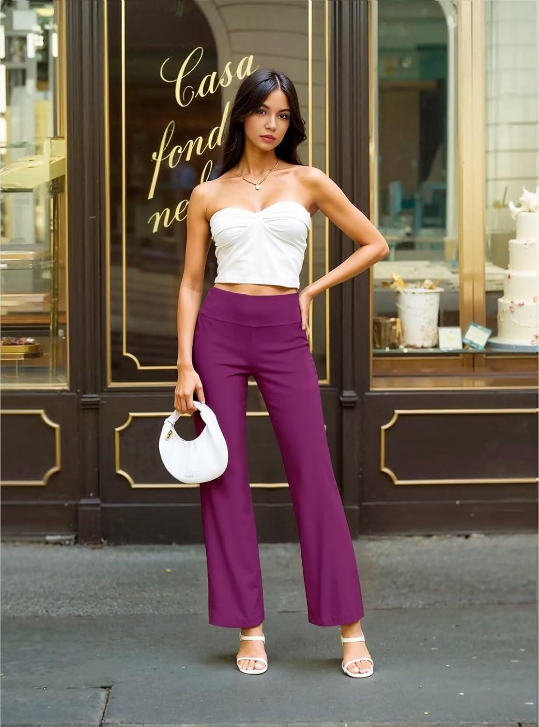 imageHybrid ampamp Company Womens Ultra Comfort Ponte Fabric Pull on Casual Wide Leg PantsMagenta