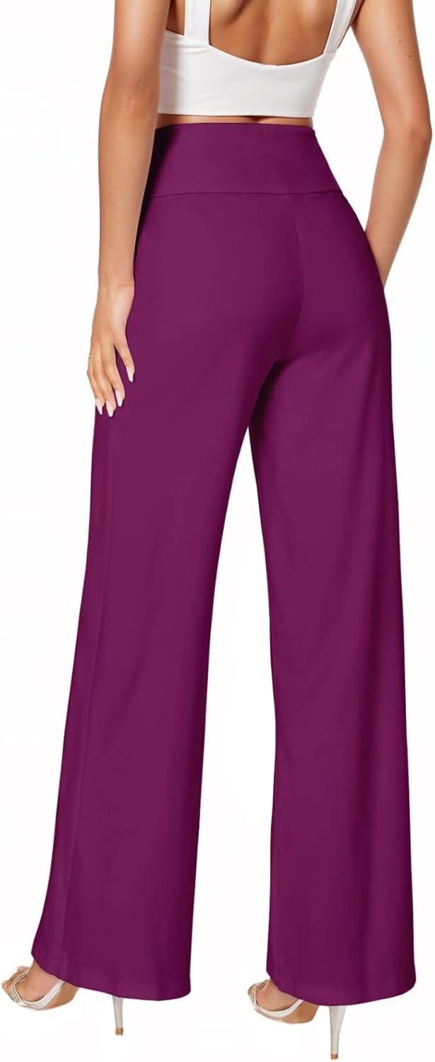 imageHybrid ampamp Company Womens Ultra Comfort Ponte Fabric Pull on Casual Wide Leg PantsMagenta