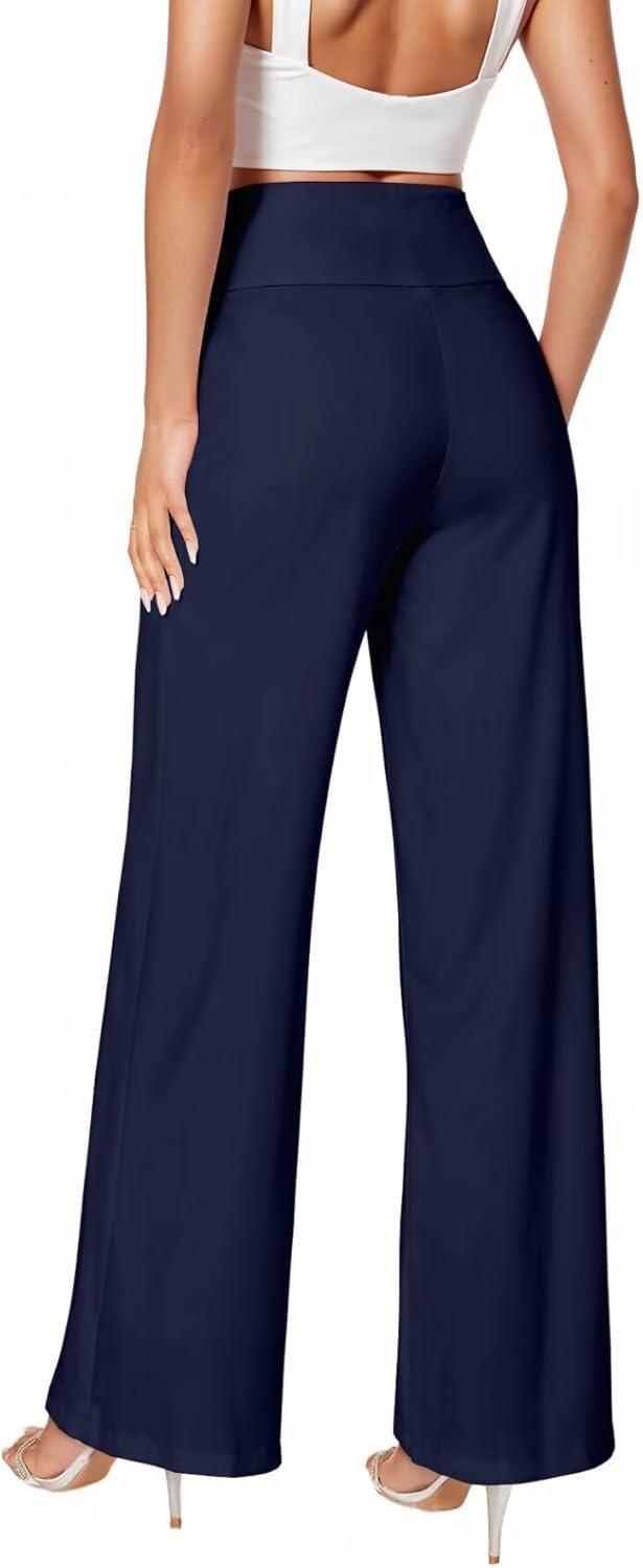 imageHybrid ampamp Company Womens Ultra Comfort Ponte Fabric Pull on Casual Wide Leg PantsNavy