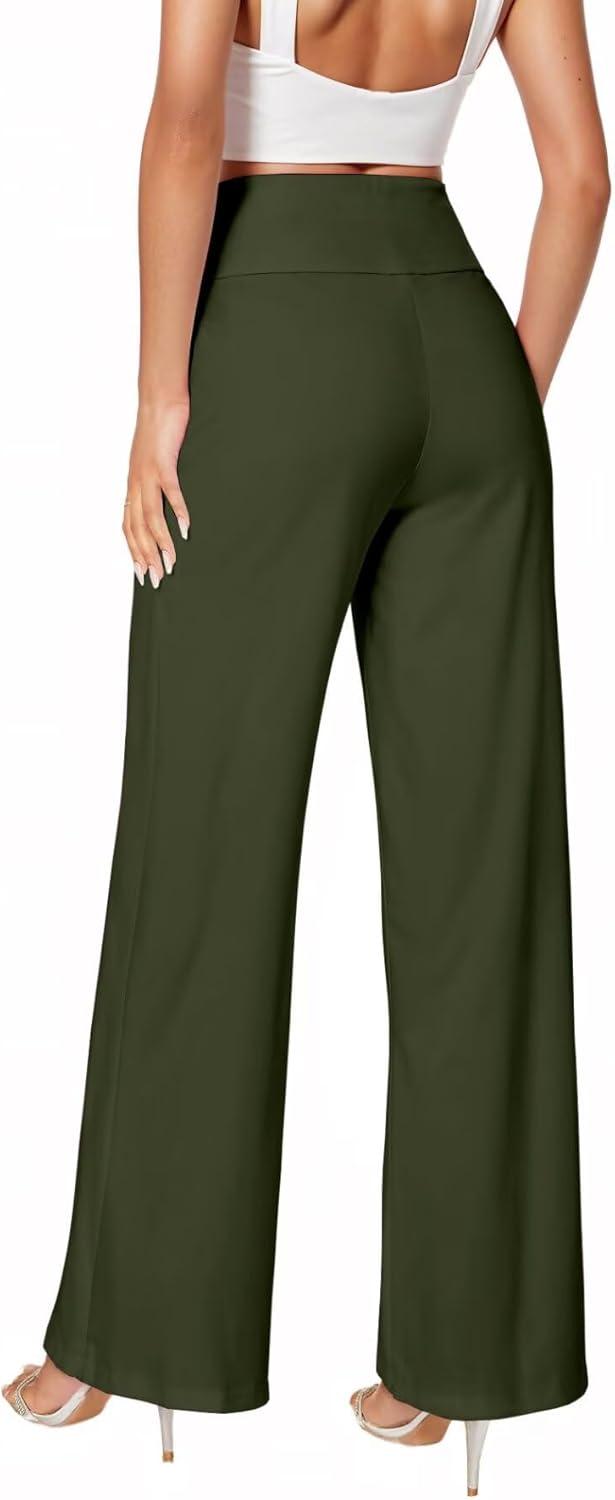 imageHybrid ampamp Company Womens Ultra Comfort Ponte Fabric Pull on Casual Wide Leg PantsOlive