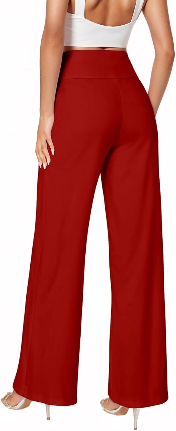 imageHybrid ampamp Company Womens Ultra Comfort Ponte Fabric Pull on Casual Wide Leg PantsRed