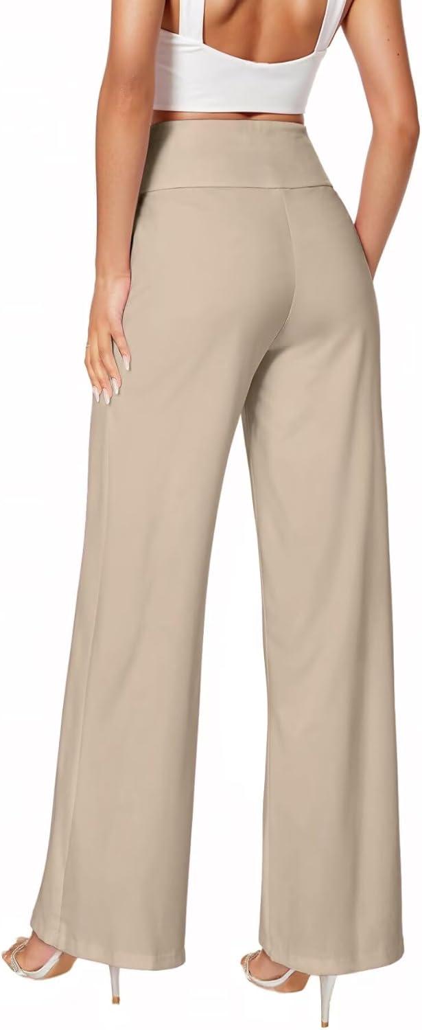 imageHybrid ampamp Company Womens Ultra Comfort Ponte Fabric Pull on Casual Wide Leg PantsStone