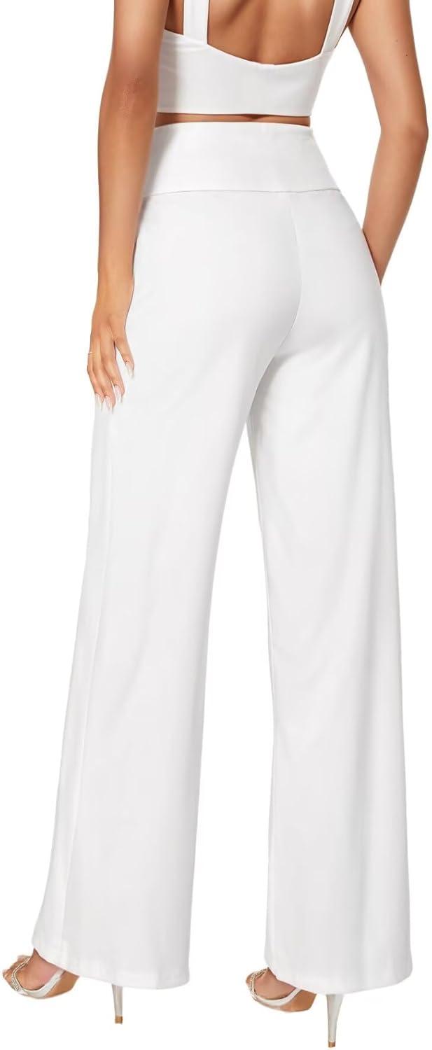 imageHybrid ampamp Company Womens Ultra Comfort Ponte Fabric Pull on Casual Wide Leg PantsWhite