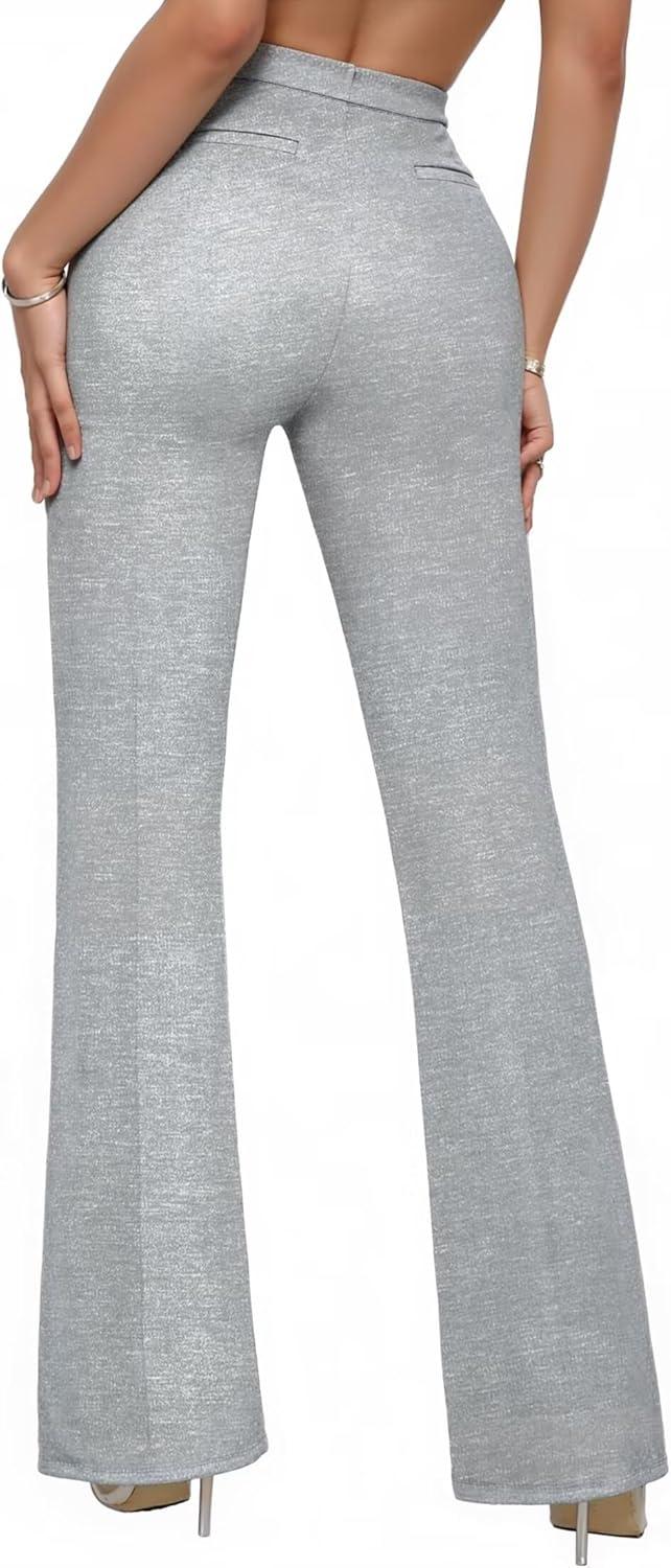 imageHybrid ampamp Company Womens Ultra Stretch Ponte Flare PantsHigh RiseFaux PocketsPull OnWrinkle ResistantCasual ampamp Office WearGrey