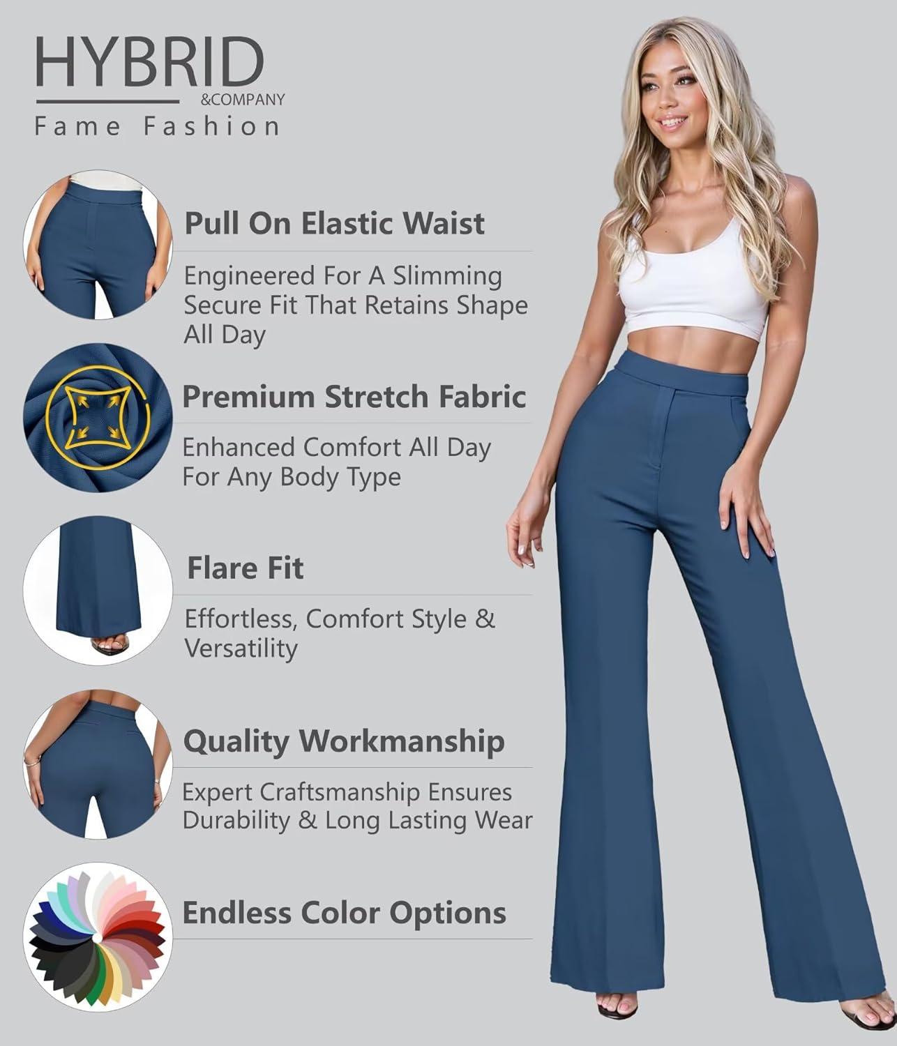 imageHybrid ampamp Company Womens Ultra Stretch Ponte Flare PantsHigh RiseFaux PocketsPull OnWrinkle ResistantCasual ampamp Office WearNavy