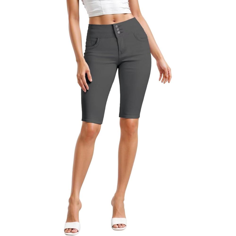 imageHybrid ampamp Company Womens Perfectly Shaping Hyper Stretch Bermuda Shorts CapriBermudagunmet