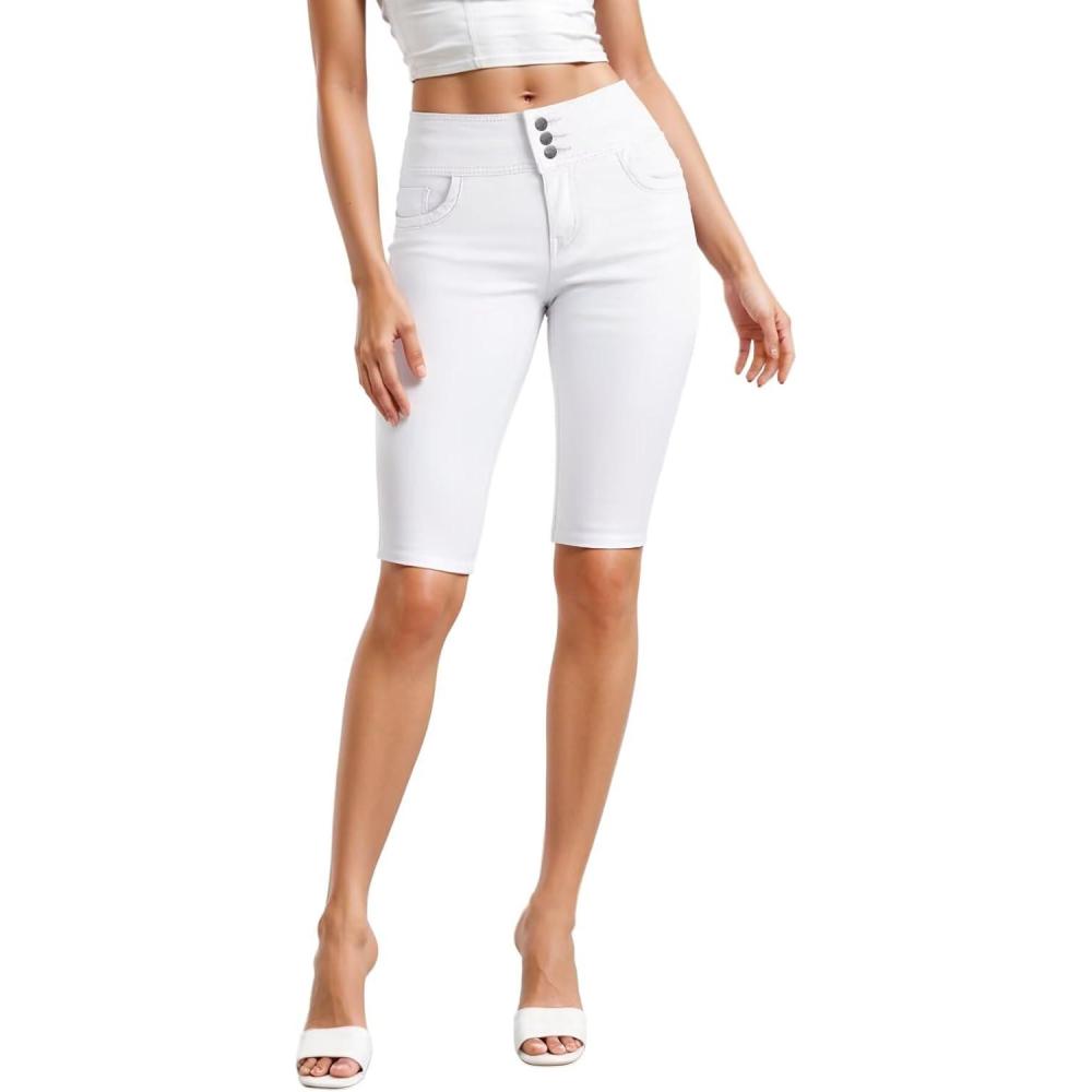 imageHybrid ampamp Company Womens Perfectly Shaping Hyper Stretch Bermuda Shorts CapriBermudawhite