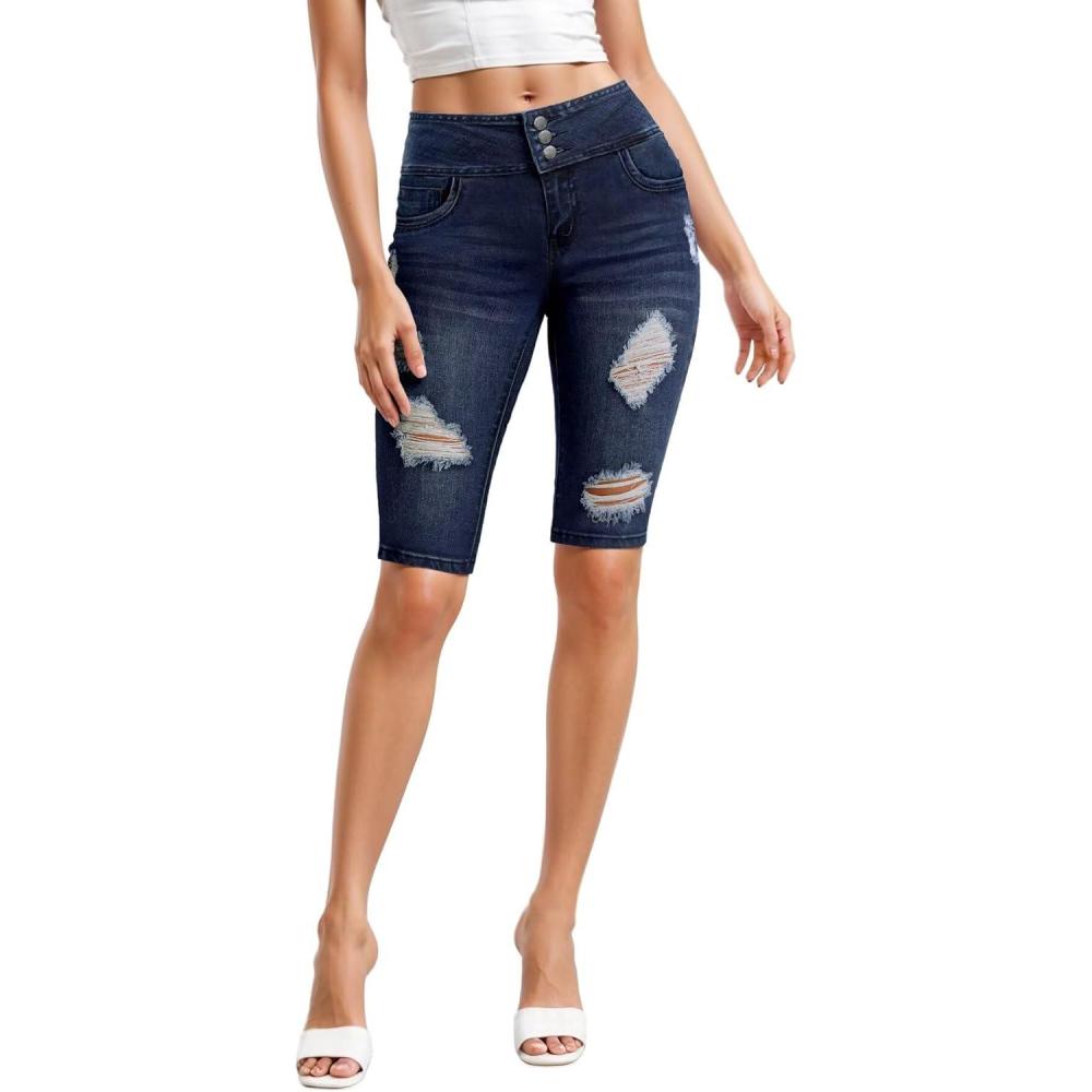 imageHybrid ampamp Company Womens Perfectly Shaping Hyper Stretch Bermuda Shorts CapriDestructedbermudadwash