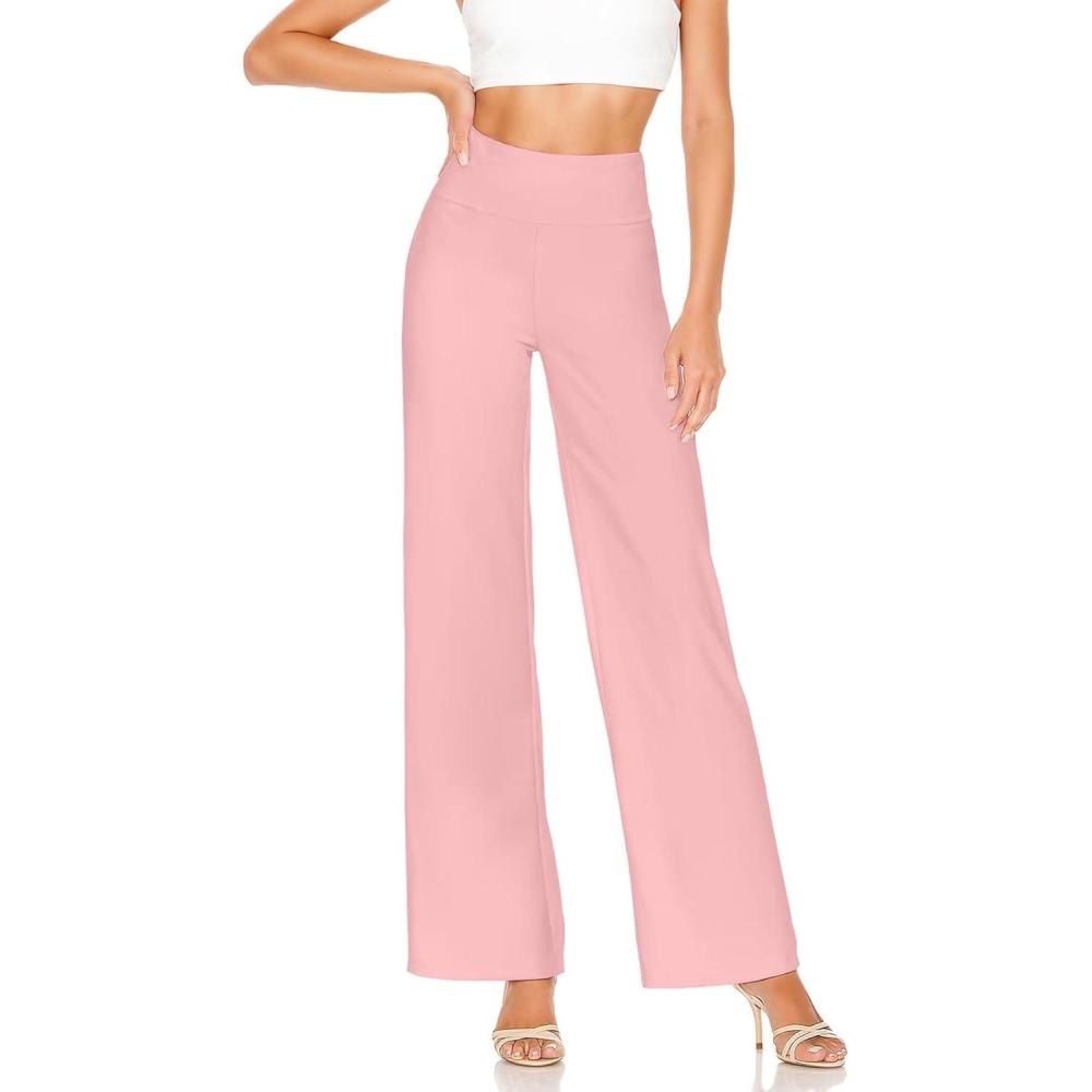 imageHybrid ampamp Company Womens Ultra Comfort Ponte Fabric Pull on Casual Wide Leg PantsBlush