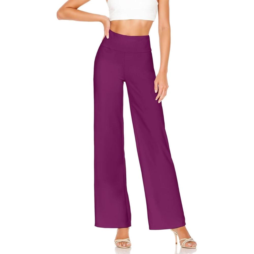 imageHybrid ampamp Company Womens Ultra Comfort Ponte Fabric Pull on Casual Wide Leg PantsMagenta