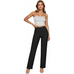 imageHybrid ampamp Company Womens High Waisted Straight Leg Suit Pants Business Work Casual Slacks TrousersBlack