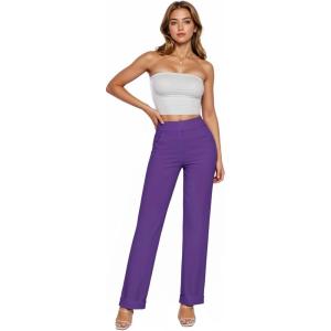 imageHybrid ampamp Company Womens High Waisted Straight Leg Suit Pants Business Work Casual Slacks TrousersPurple