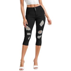 imageHybrid ampamp Company Womens Perfectly Shaping Hyper Stretch Bermuda Shorts CapriDestructedcapriblack