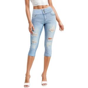 imageHybrid ampamp Company Womens Perfectly Shaping Hyper Stretch Bermuda Shorts CapriDestructedcaprilwash