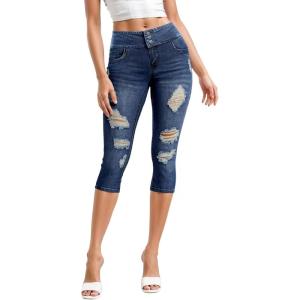 imageHybrid ampamp Company Womens Perfectly Shaping Hyper Stretch Bermuda Shorts CapriDestructedcaprimedblu