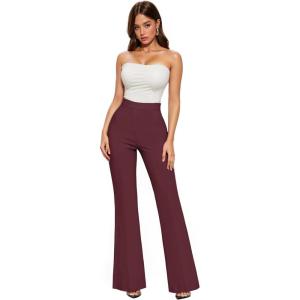 imageHybrid ampamp Company Womens Ultra Stretch Ponte Flare PantsHigh RiseFaux PocketsPull OnWrinkle ResistantCasual ampamp Office WearBurgundy