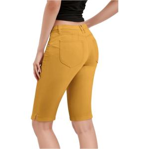imageHybrid ampamp Company Womens Ultra Comfy Butt Lift Stretch Bermuda City ShortsMustard