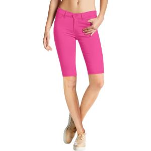 imageHybrid ampamp Company Womens Ultra Stretch Perfectly Shaping Mid Rise Skinny Bermuda Shorts with PocketsBermudaneon Fuchsia