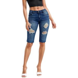imageHybrid ampamp Company Womens Ultra Stretch Perfectly Shaping Mid Rise Skinny Bermuda Shorts with PocketsRippedmedium Was
