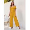 imageHybrid ampamp Company Womens Lightweight Off Shoulder Jumpsuit  Stretchy Wide Leg Romper  Casual to Formal One Piece OutfitMustard