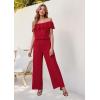 imageHybrid ampamp Company Womens Lightweight Off Shoulder Jumpsuit  Stretchy Wide Leg Romper  Casual to Formal One Piece OutfitRed