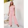 imageHybrid ampamp Company Womens Lightweight Off Shoulder Jumpsuit  Stretchy Wide Leg Romper  Casual to Formal One Piece OutfitTexturedBLUSH