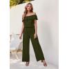 imageHybrid ampamp Company Womens Lightweight Off Shoulder Jumpsuit  Stretchy Wide Leg Romper  Casual to Formal One Piece OutfitTexturedolive