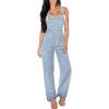 imageHybrid ampamp Company Women Denim Shorts Rompers Sleeveless Adjustable Strap Overalls Cross Back JumpsuitPvj6108light Wash