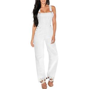 imageHybrid ampamp Company Women Denim Shorts Rompers Sleeveless Adjustable Strap Overalls Cross Back JumpsuitPvj6108white