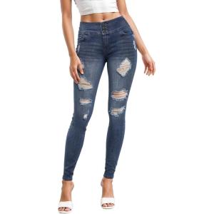 imageHybrid ampamp Company Womens Butt Lift Skinny High Waisted V3 Super Comfy Stretch Denim PantsDestructedmedblu