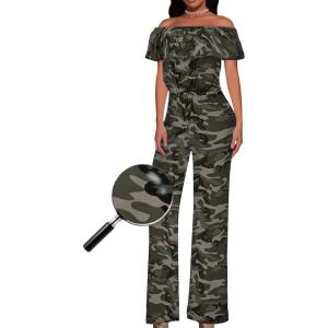imageHybrid ampamp Company Womens Lightweight Off Shoulder Jumpsuit  Stretchy Wide Leg Romper  Casual to Formal One Piece Outfit10188grey Camou