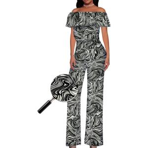 imageHybrid ampamp Company Womens Lightweight Off Shoulder Jumpsuit  Stretchy Wide Leg Romper  Casual to Formal One Piece Outfit11386blackGrey