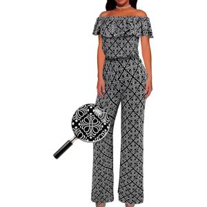 imageHybrid ampamp Company Womens Lightweight Off Shoulder Jumpsuit  Stretchy Wide Leg Romper  Casual to Formal One Piece OutfitBlackwhite11526
