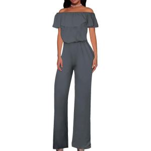 imageHybrid ampamp Company Womens Lightweight Off Shoulder Jumpsuit  Stretchy Wide Leg Romper  Casual to Formal One Piece OutfitCharcoal