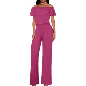 imageHybrid ampamp Company Womens Lightweight Off Shoulder Jumpsuit  Stretchy Wide Leg Romper  Casual to Formal One Piece OutfitHotpink