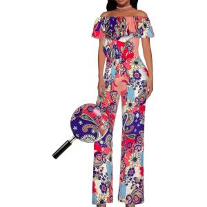 imageHybrid ampamp Company Womens Lightweight Off Shoulder Jumpsuit  Stretchy Wide Leg Romper  Casual to Formal One Piece OutfitI219950pinkmulti