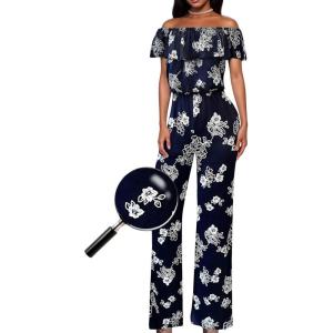 imageHybrid ampamp Company Womens Lightweight Off Shoulder Jumpsuit  Stretchy Wide Leg Romper  Casual to Formal One Piece OutfitK199238navyivory